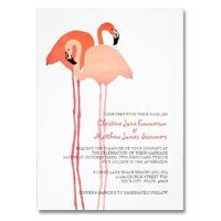 pink flamingos tropical beach wedding invitation